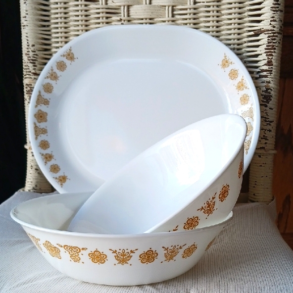 Corelle~ Butterfly Gold- Platter & 2 Serving Bowls - Picture 1 of 8